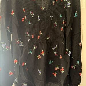 Floral Embroidered Black Top